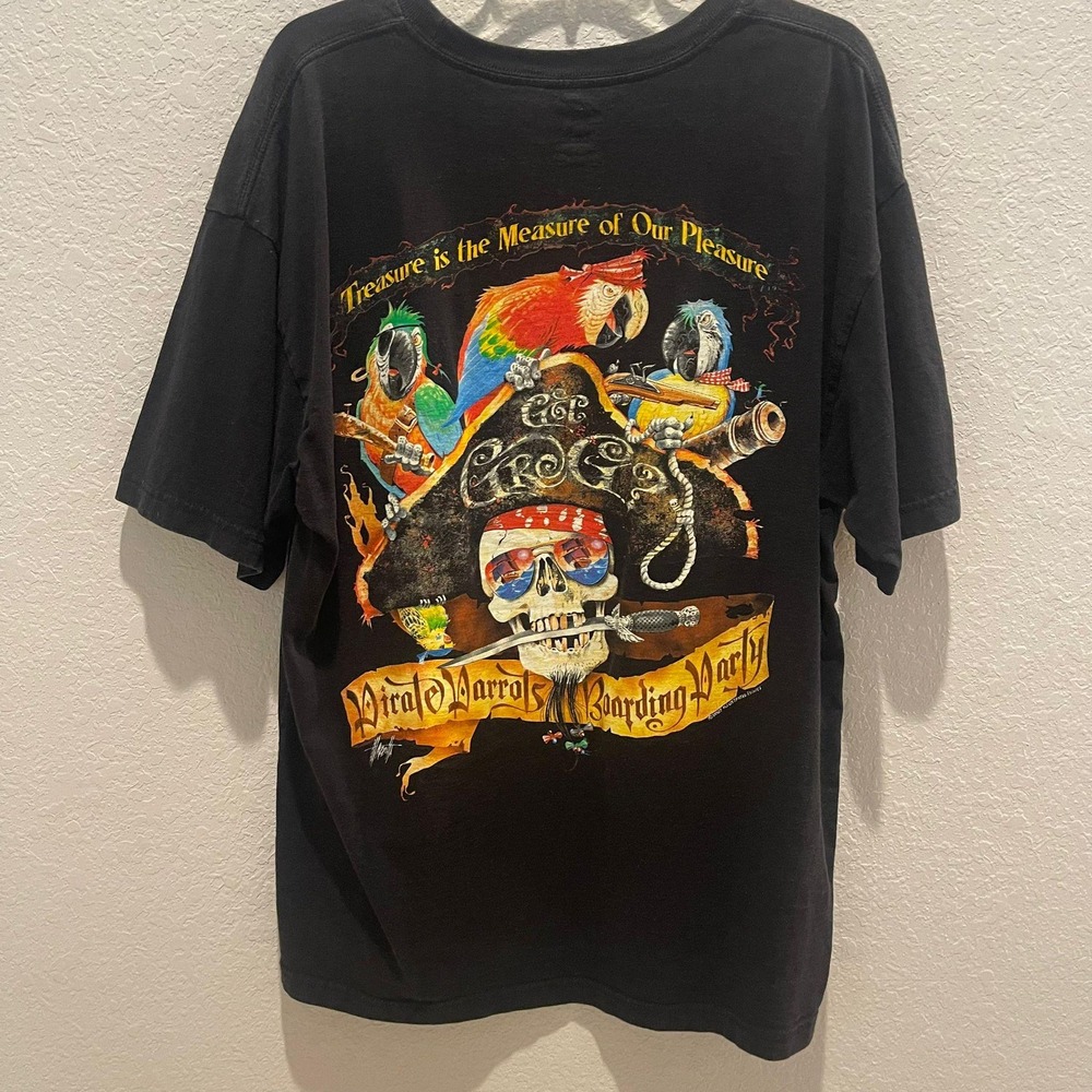 Goin Coastal Pirate Parrots Skull Boarding Party T Shirt XL Black Cotton 2007‎